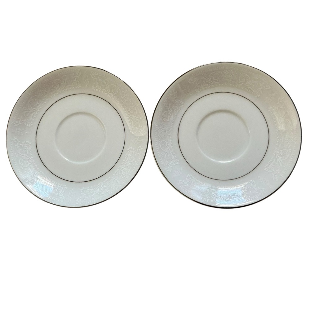 2 American Limoges the Salem heritage collection lace bouquet saucer plates 6”